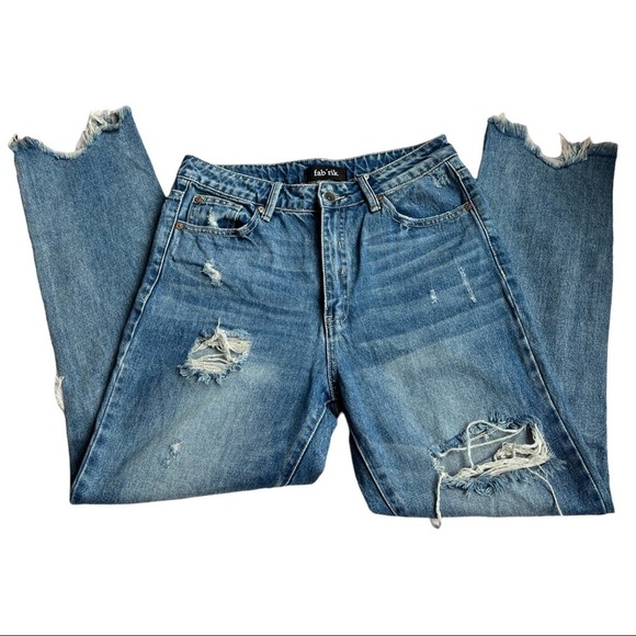 fab'rik High Rise Distressed Blue Jeans - Picture 4 of 13